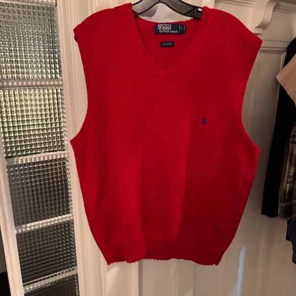 Polo Ralph Lauren Sweater Vest Mens L Red Cotton Knit - Picture 8 of 8